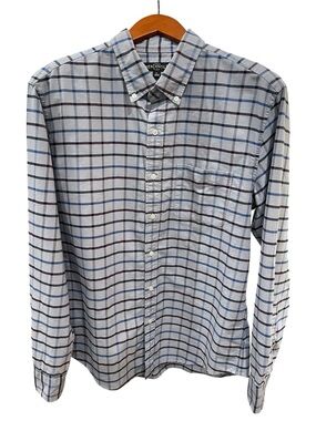 J. Crew Mercantile Flex Fit Plaid Button Down Long Sleeve Shirt SZ L Blue